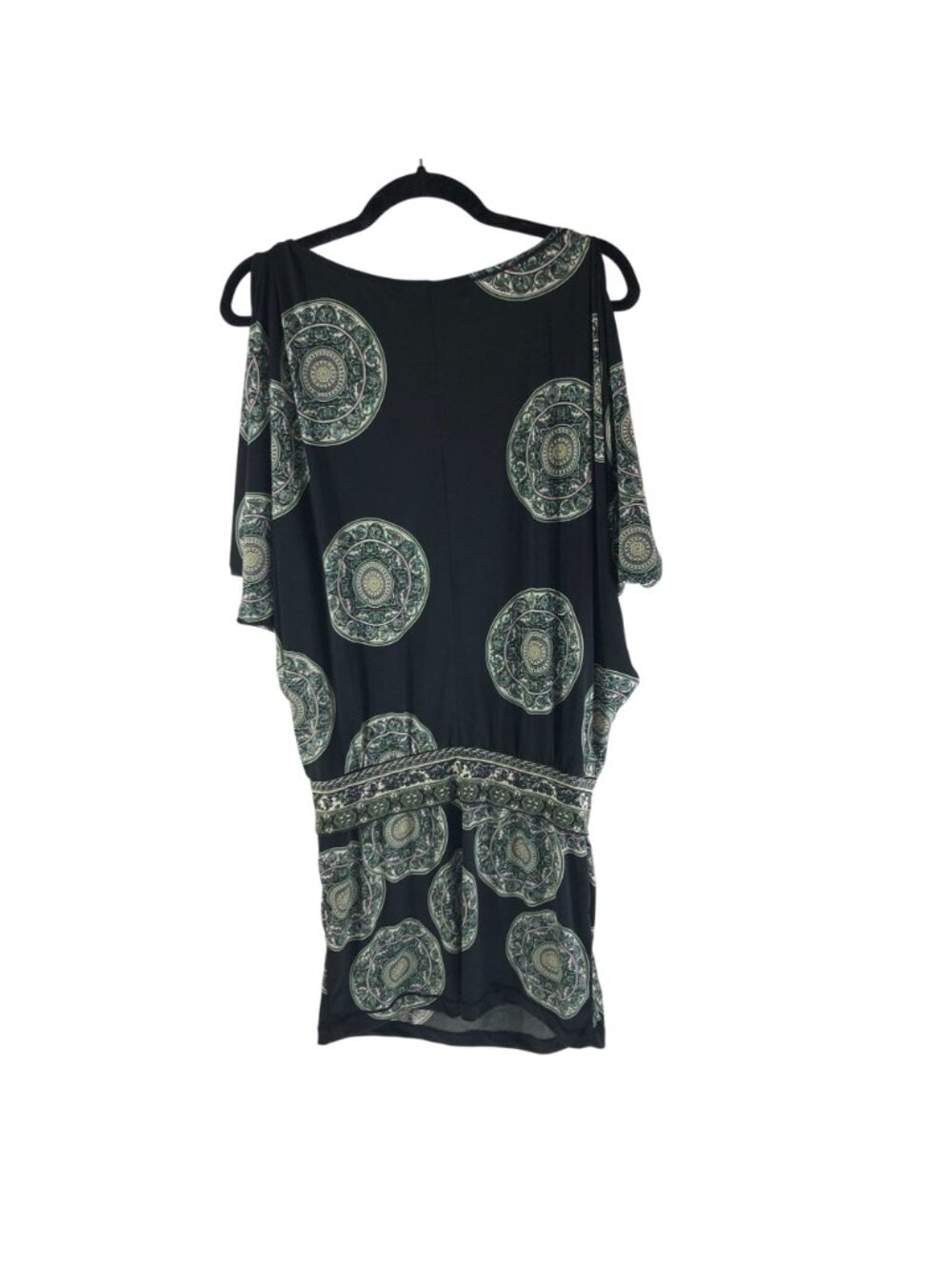 Max Studio Black Batwing Sleeve Dress Green Geometric Print Size S - Picture 2 of 5